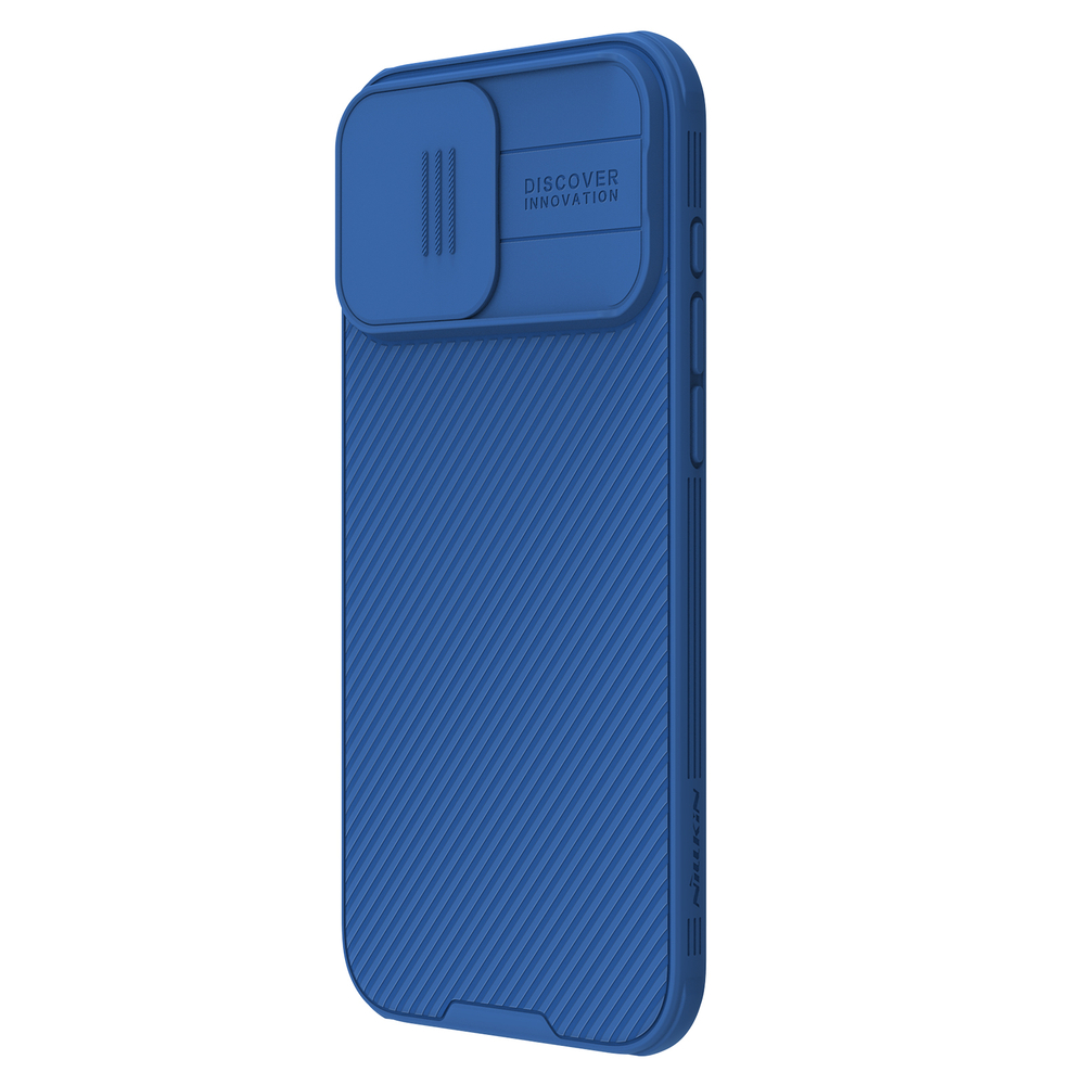 Чехол синего цвета с сдвижной шторкой для камеры от Nillkin для iPhone 16 Pro Max, серия CamShield Pro Case