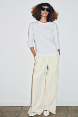 ZARA ФУТБОЛКА В СТИЛЕ РУСТИК С РУКАВАМИ ТРИ ЧЕТВЕРТИ, БЕЛЫЙ