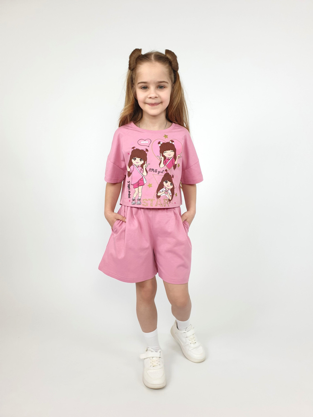 02-159-4 Комплект для девочки (джемпер+ шорты)