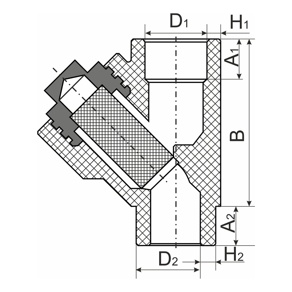 Фильтр косой 32 вн/нар EVER® plast  СЕРЫЙ (Россия)