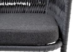 "Бордо" стул барный плетеный из роупа (колос), каркас из стали серый (RAL7022) муар, роуп серый 15мм, ткань темно-серая 027