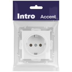 Розетка Intro Accent 6-202-01 с заземлением 2P+E Schuko 16А-250В IP20 СУ AL/CU белый | Intro