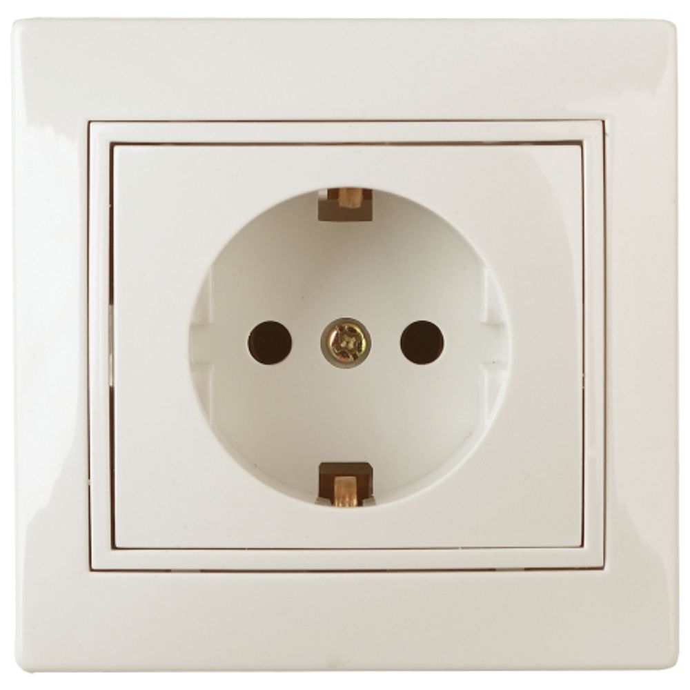 Розетка Intro Plano 1-206-02 с заземлением 2P+E Schuko со шторками, 16А-250В, IP20, СУ, слоновая кость | Intro
