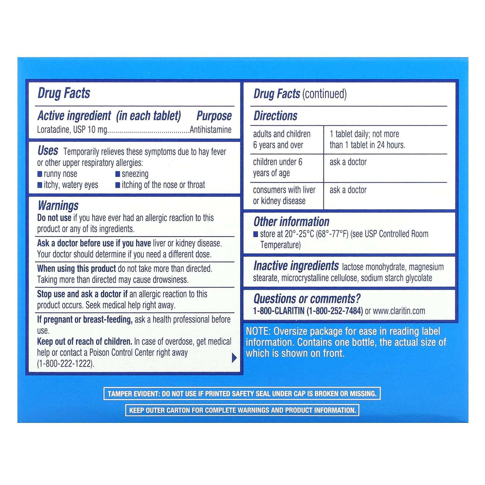 Claritin, Non-Drowsy, таблетки, 24-часовое действие, 10 мг, 30 таблеток