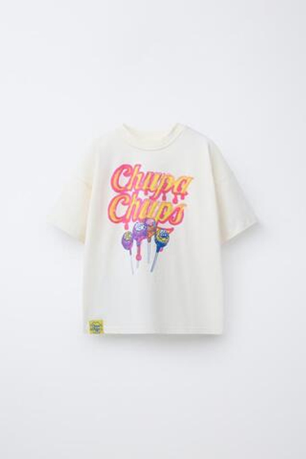 ZARА ФУТБОЛКА С ПРИНТОМ CHUPA CHUPS ®, ЭКРЮ