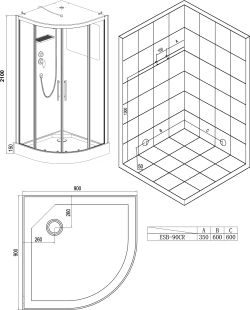 Душевая кабина Esbano (Эсбано) ESB-90CR, с низким поддоном, 90х90х210