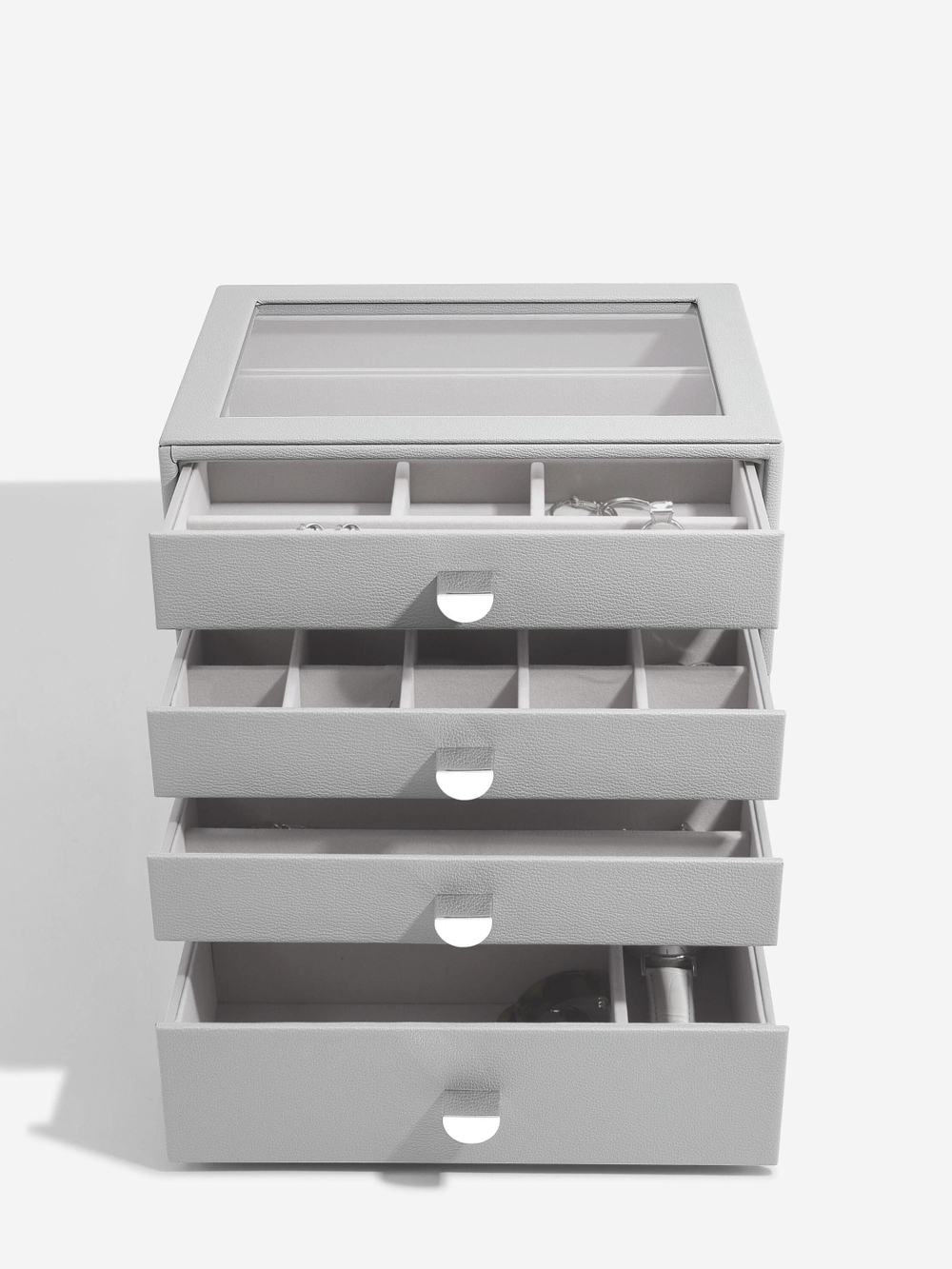 Органайзер для украшений и часов со стеклянной крышкой Stackers Classic Jewellery Box, 4 секции - White Pebble (White Pebble / серый / White Pebble / 500)