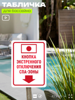 Табличка для бассейна "Кнопка экстренного выключения спа-зоны", на пляж, для общественной и частной зоны отдыха, информационная, 40х30 см, Silver Plane x Айдентика Технолоджи