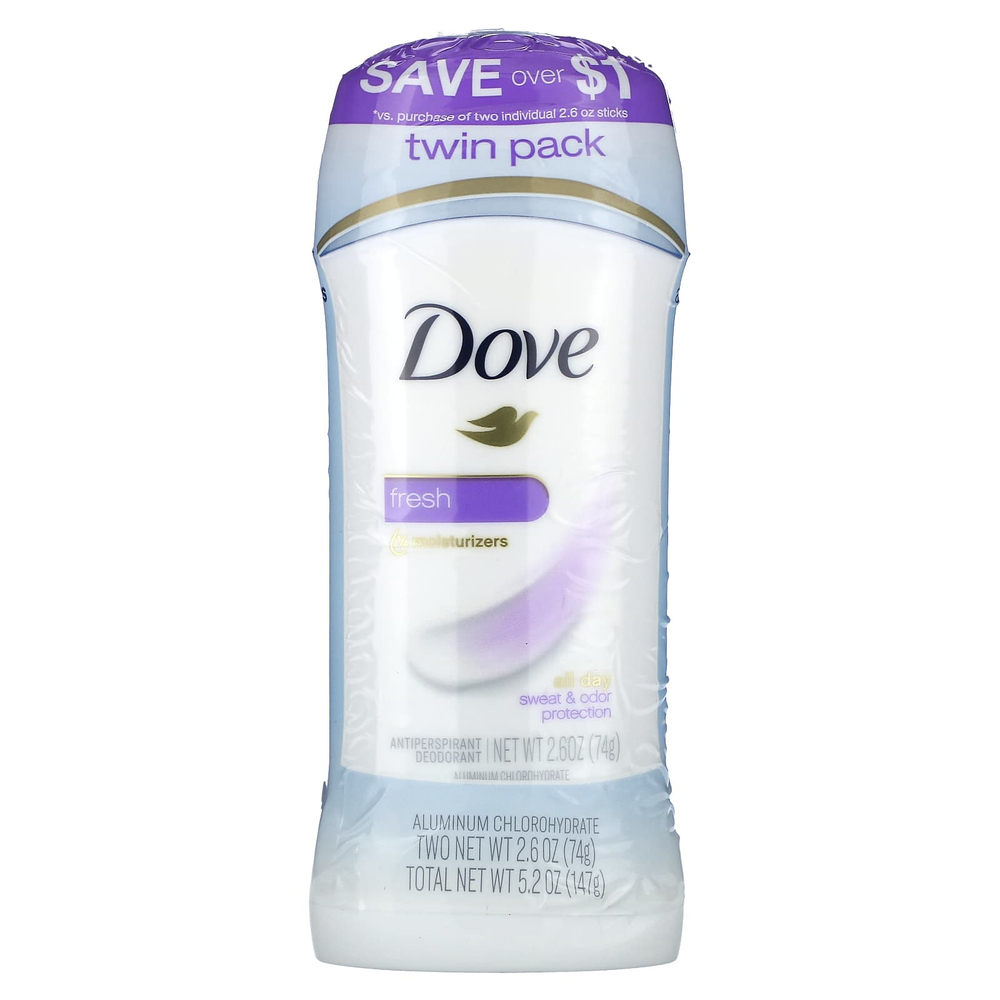 Dove, Дезодорант-антиперспирант, свежий, 2 шт. В упаковке, 74 г (2,6 унции)