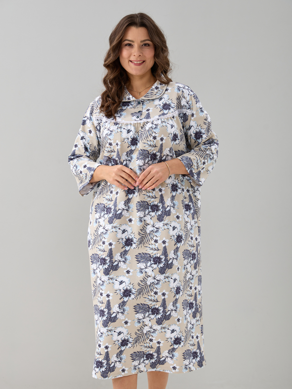 Ночная сорочка С-013/бежевый-тропическиецветы