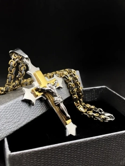 Объемная цепочка с крестиком Steel Rage толстого плетения