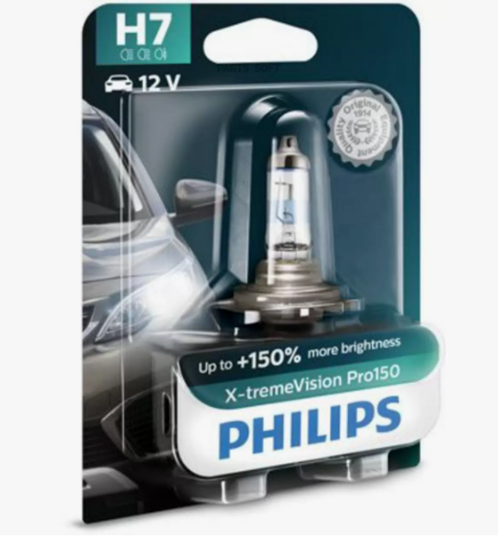 Автолампа H7 12V 55W (PX26d) Philips +150% X-treme Vision Pro150 (бл1шт) #12972XVPB1 ORIGINAL