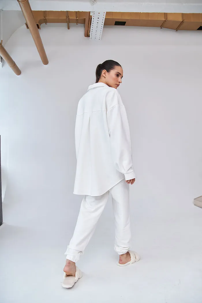Рубашка оверсайз из футера без начеса кремового цвета