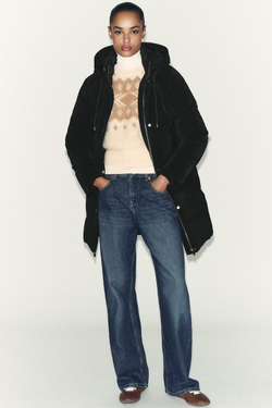 ZARA ВЕТРОЗАЩИТНЫЙ АНОРАК СРЕДНЕЙ ДЛИНЫ ИЗ ПРОРЕЗИНЕННОЙ ТКАНИ, ЧЕРНЫЙ