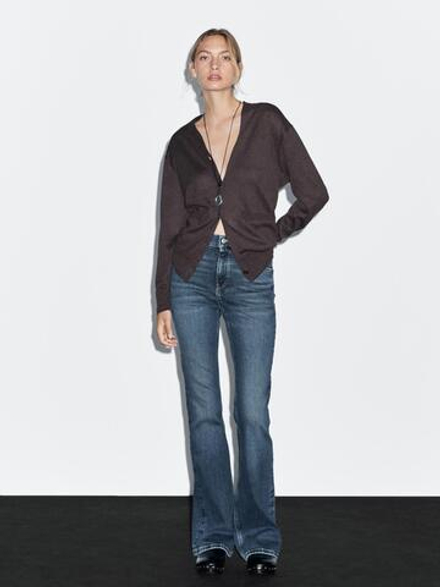 Massimo Dutti Расклешенные джинсы скинни с высокой посадкой, средне-синий