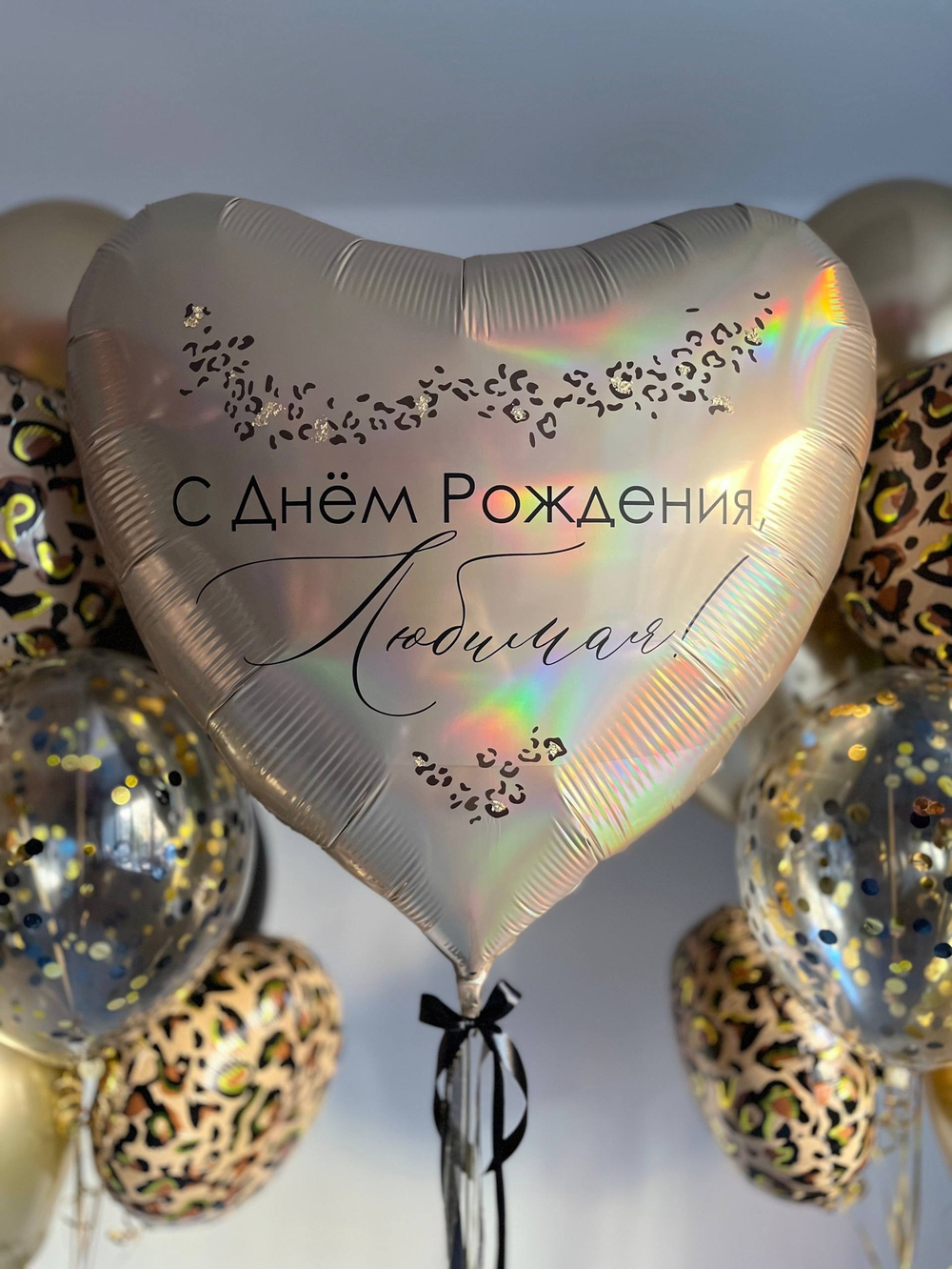 Набор воздушных шаров с стиле леопард черны/хром золото №3208