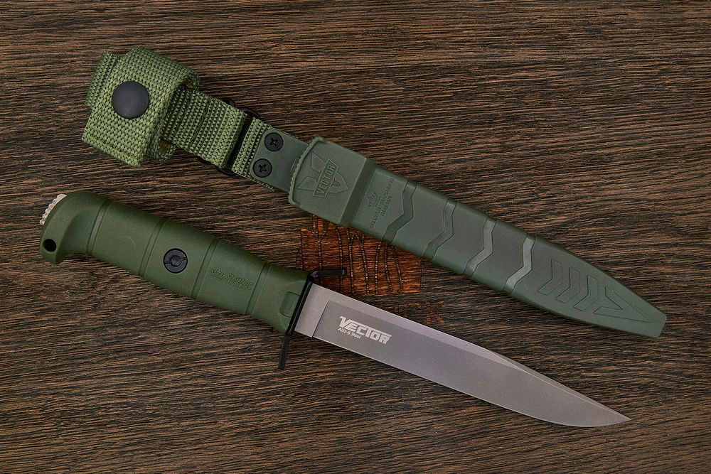 Нож тактический Kizlyar Supreme Vector, клинок 160мм, сталь AUS-8, рукоять кратон оливковый