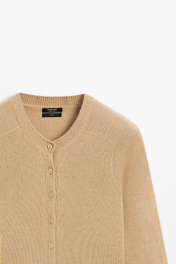 Massimo Dutti Укороченный кардиган из 100% кашемира, цвет верблюжьей шерсти