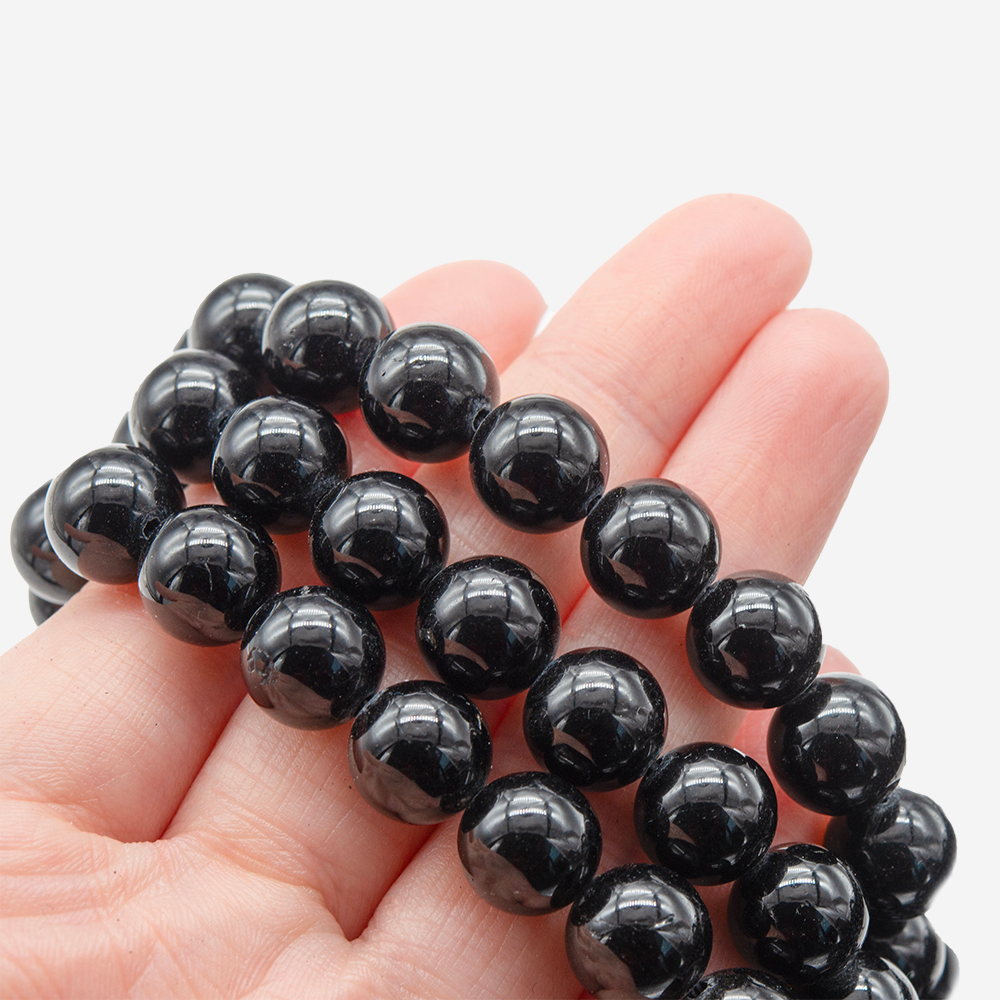 Шерл (черный турмалин) натуральный, бусины в форме шара, 10мм