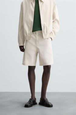 ZARA ШОРТЫ REGULAR FIT В ПОЛОСКУ, ЭКРЮ