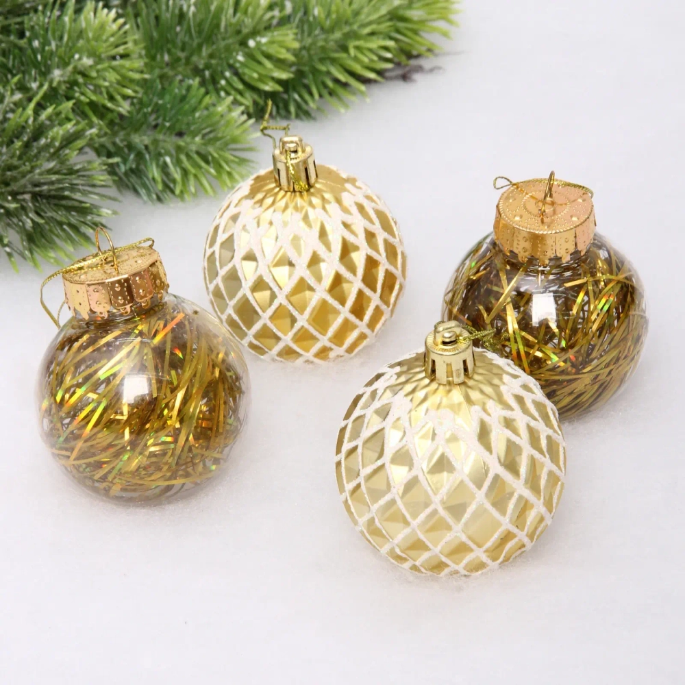 Новогодние шары 6 см (набор 4 шт) «Яркая метель», золото/белый