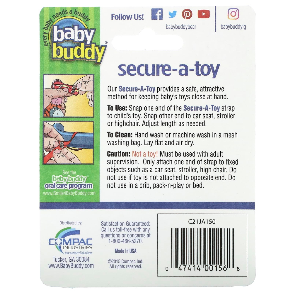 Baby Buddy, Secure-A-Toy, для детей от 4 месяцев, темно-синий и небесно-голубой, 2 полоски