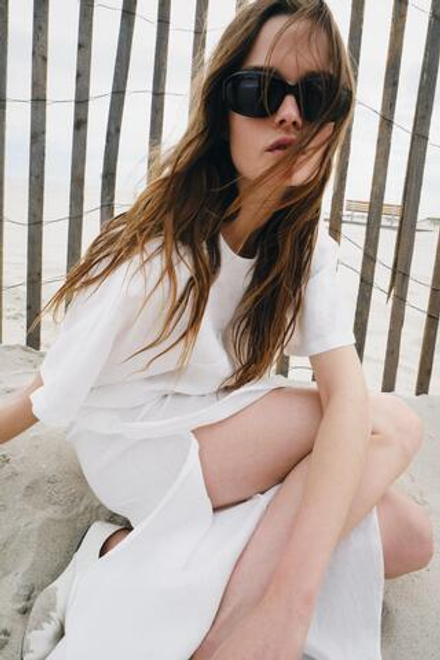 ZARA ЛЬНЯНОЙ ТОП НА ШНУРКАХ — ZW COLLECTION, БЕЛЫЙ