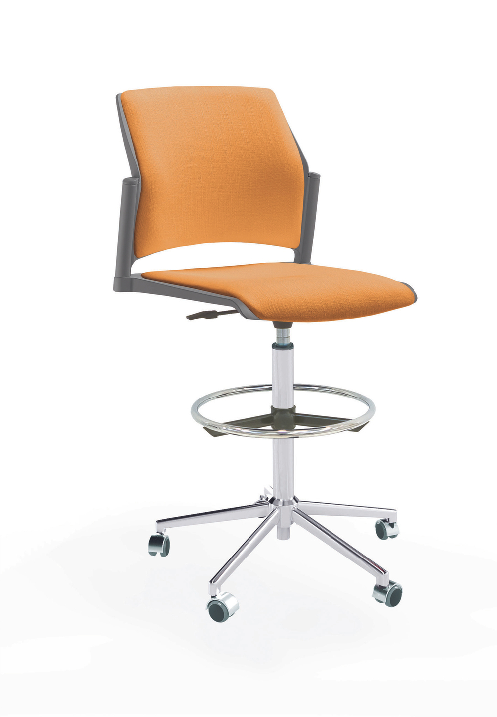 Кресло Rewind каркас хром, пластик серый, база стальная хромированная, без подлокотников, сиденье и спинка оранжевые