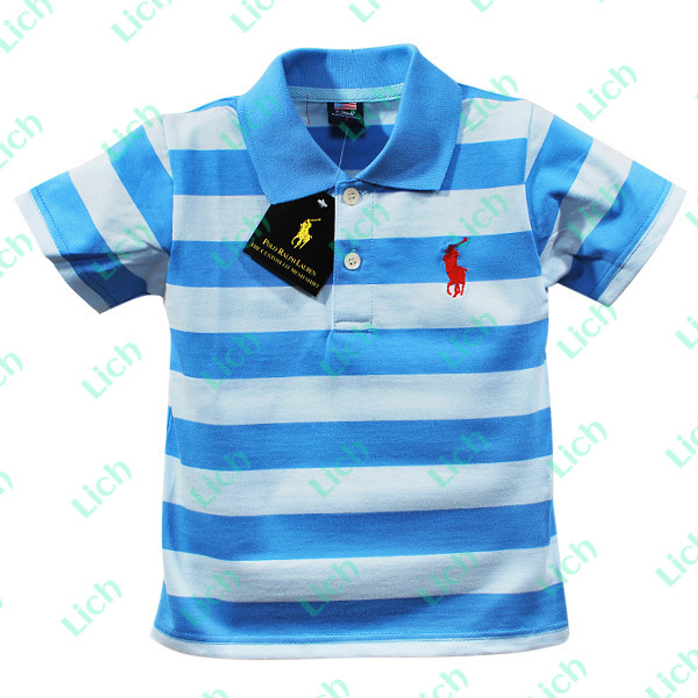 Футболка-поло детская в полоску с вышивкой игрока в поло