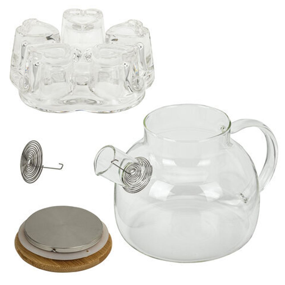 Чайник заварочный 900 мл "Бочонок", жаропрочное стекло, подставка для свечи, сито, DASWERK, 608646