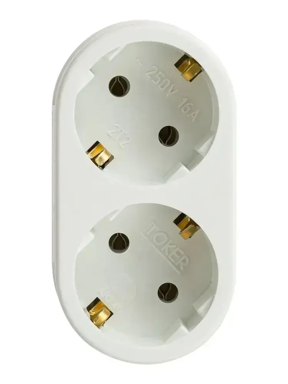 Двойник, разветвитель сетевой с заземлением TOKER 2T2, белый