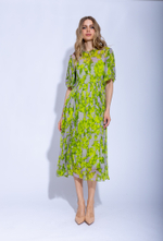 Женское зелёное платье миди с цветочным принтом