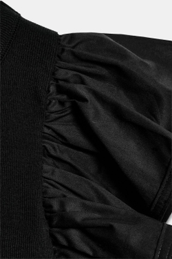 ZARA ФУТБОЛКА В РУБЧИК С ВОЛАНАМИ, ЧЕРНЫЙ