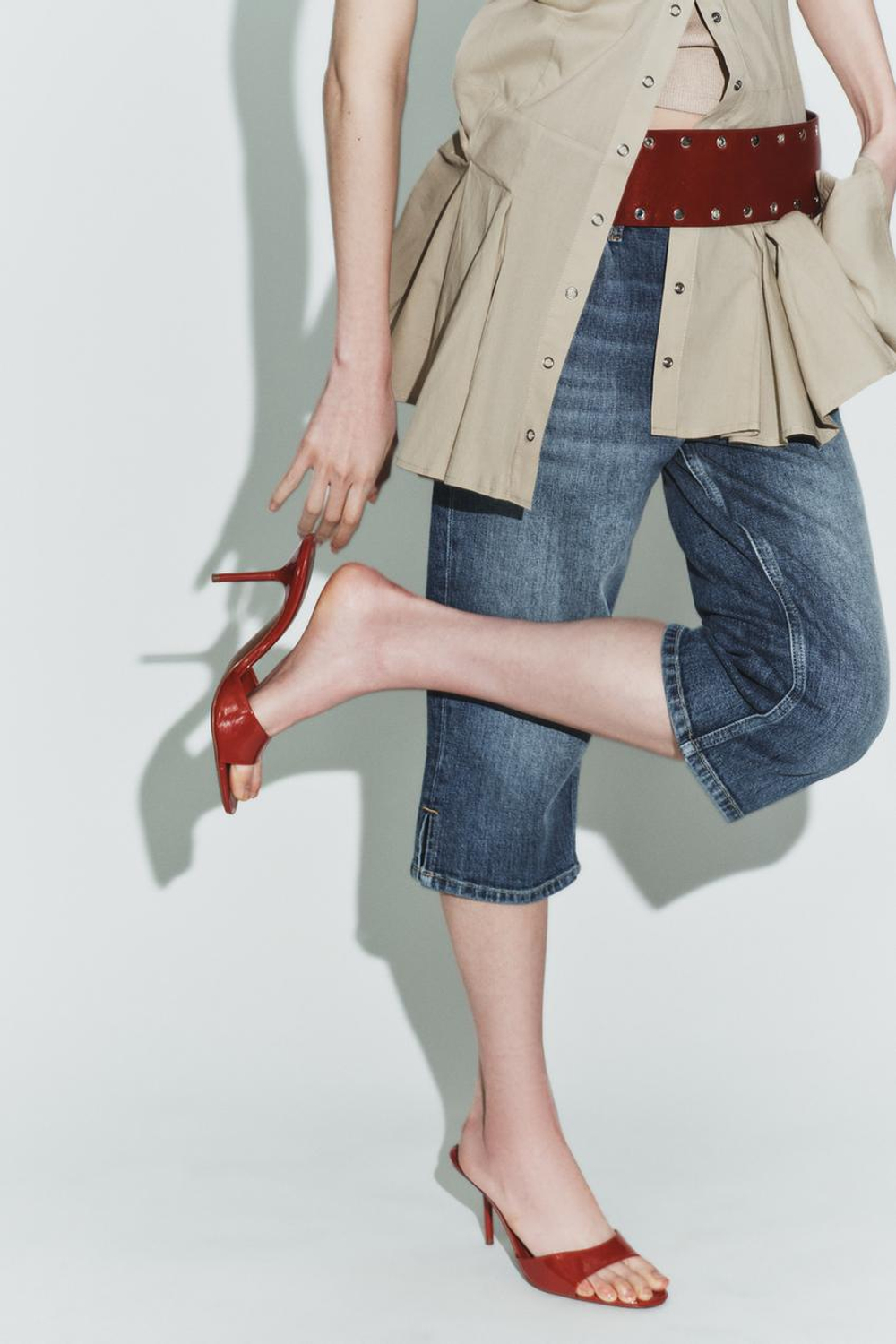 ZARA ЛАКИРОВАННЫЕ БОСОНОЖКИ НА КАБЛУКЕ, КРАСНЫЙ