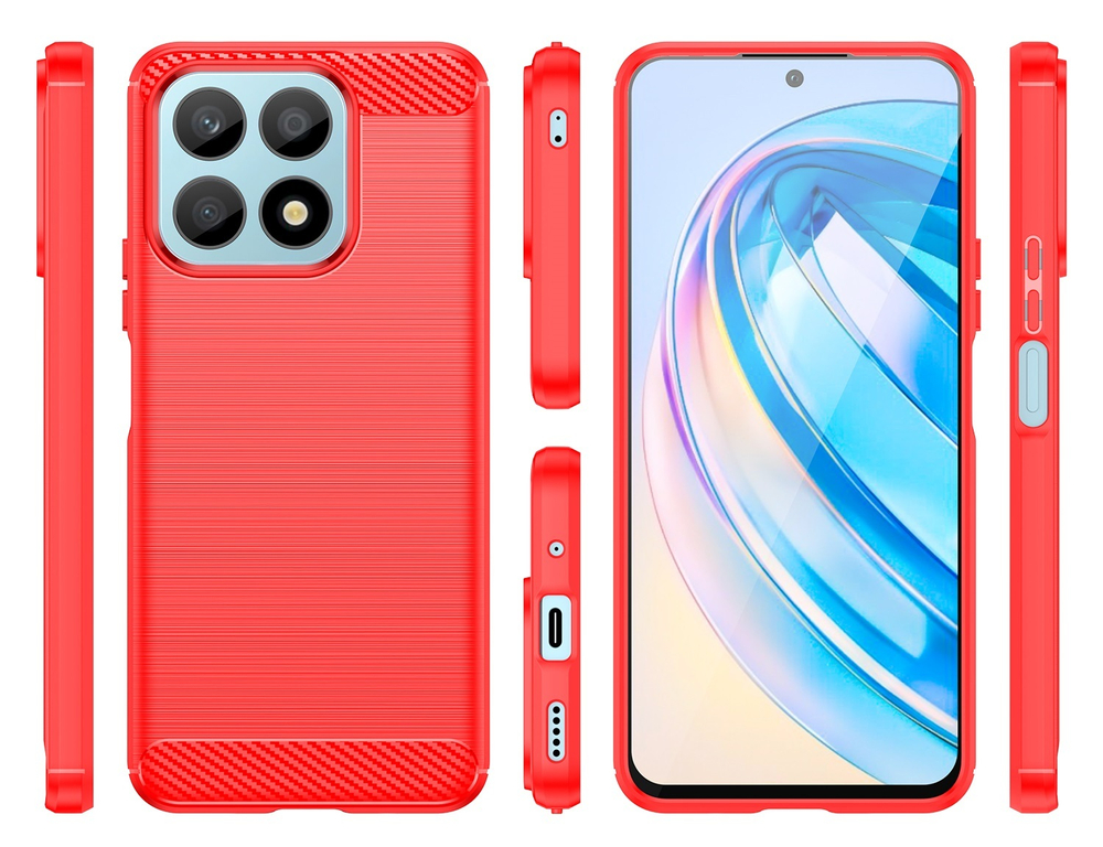 Чехол ярко красного цвета на телефон Honor X8A с 2023 года, серия Carbon с дизайном в стиле карбон от Caseport