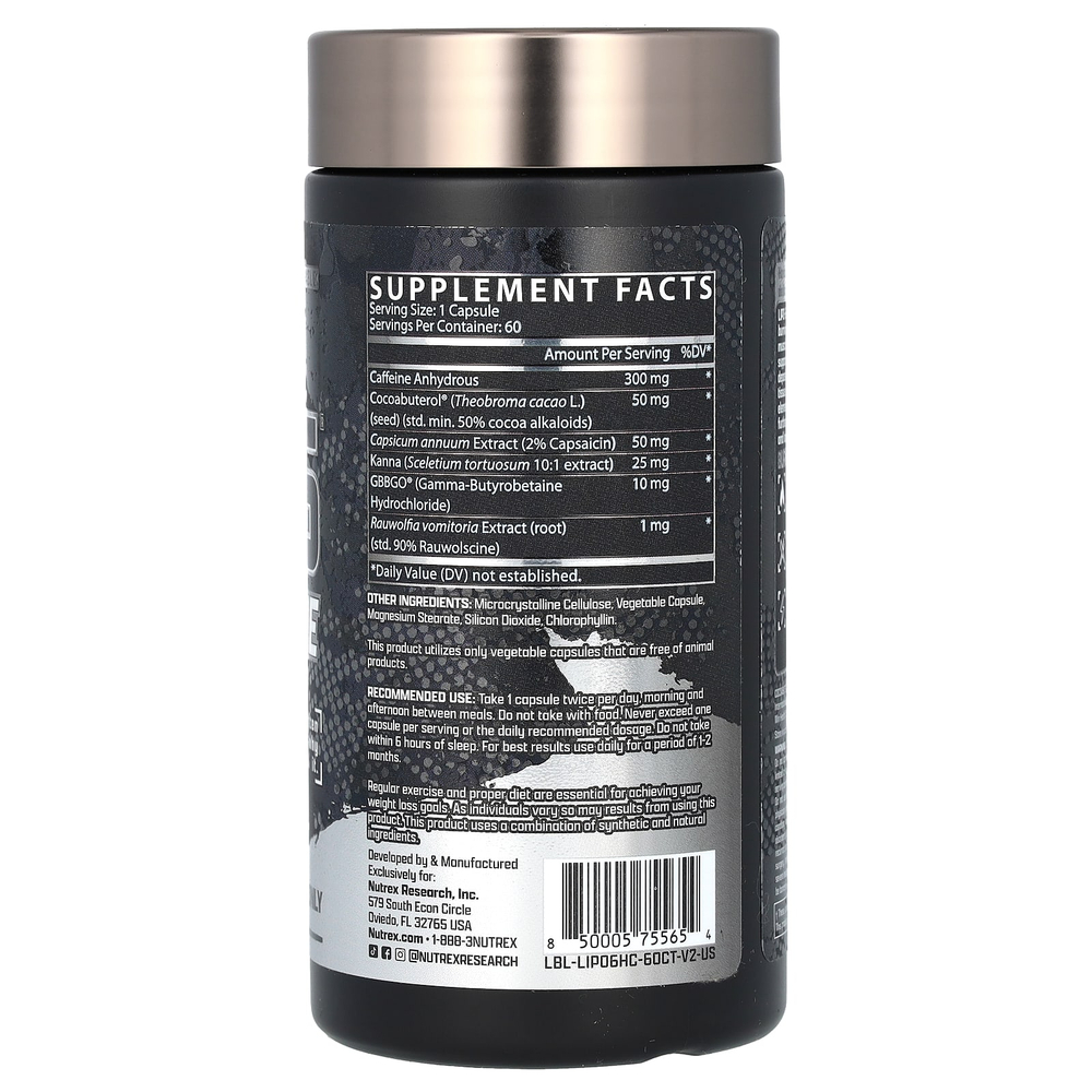 Nutrex Research, LIPO-6, Hardcore, максимальная сила действия, 60 капсул