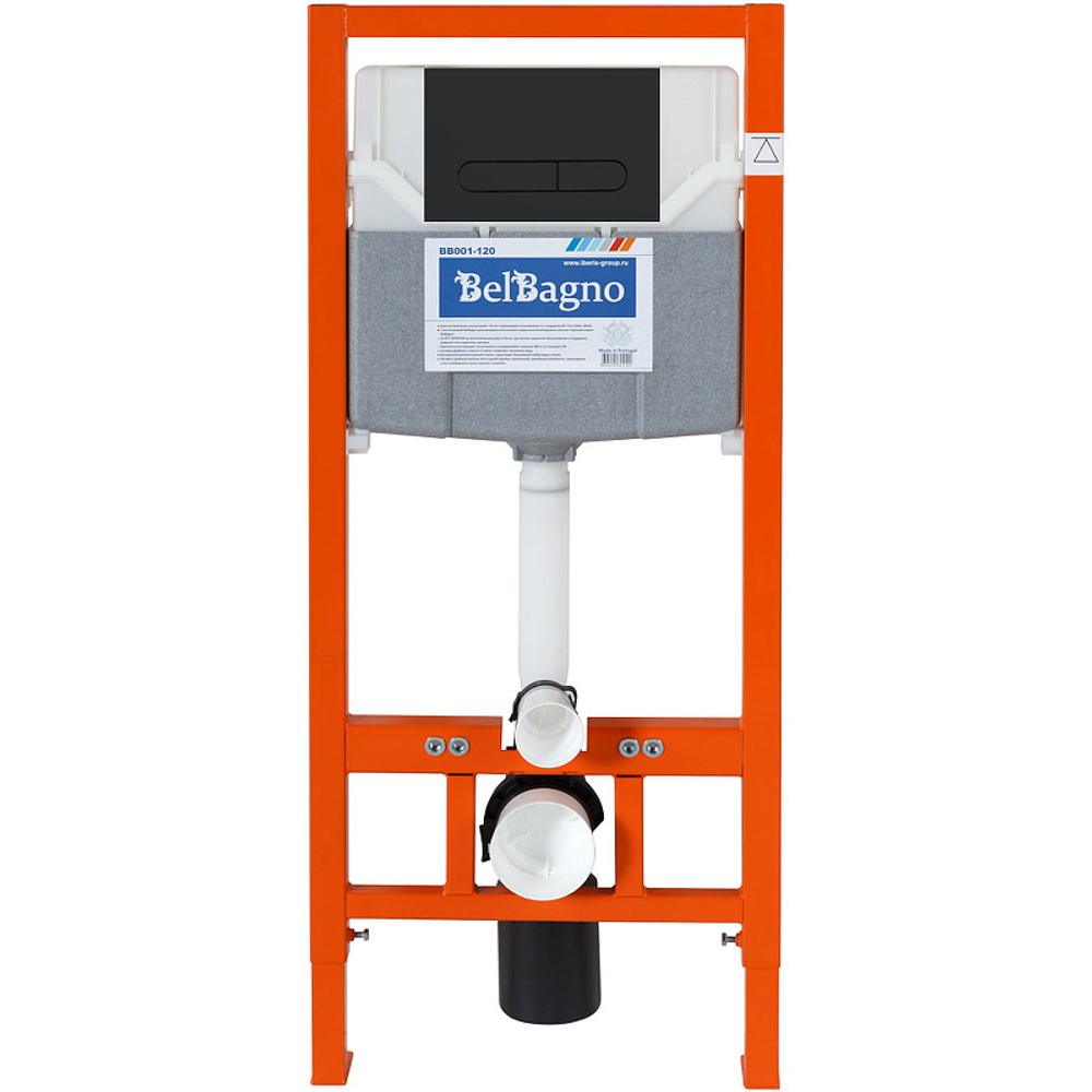 Комплект унитаза с инсталляцией BelBagno Sela BB3201CHR-MB/BB3201SC-MB/BB002-80/BB007-PR-NERO.M с сиденьем Микролифт и Черной матовой клавишей смыва