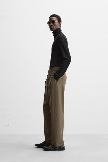 ZARA БРЮКИ С ЗАЩИПАМИ И РЕМНЕМ, ШОКОЛАДНЫЙ