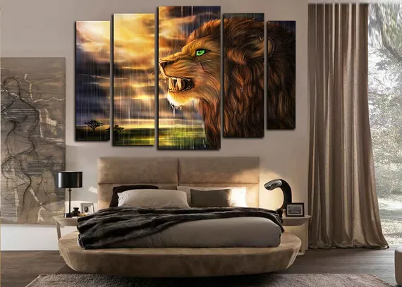 Модульная картина "Зеленоглазый лев"