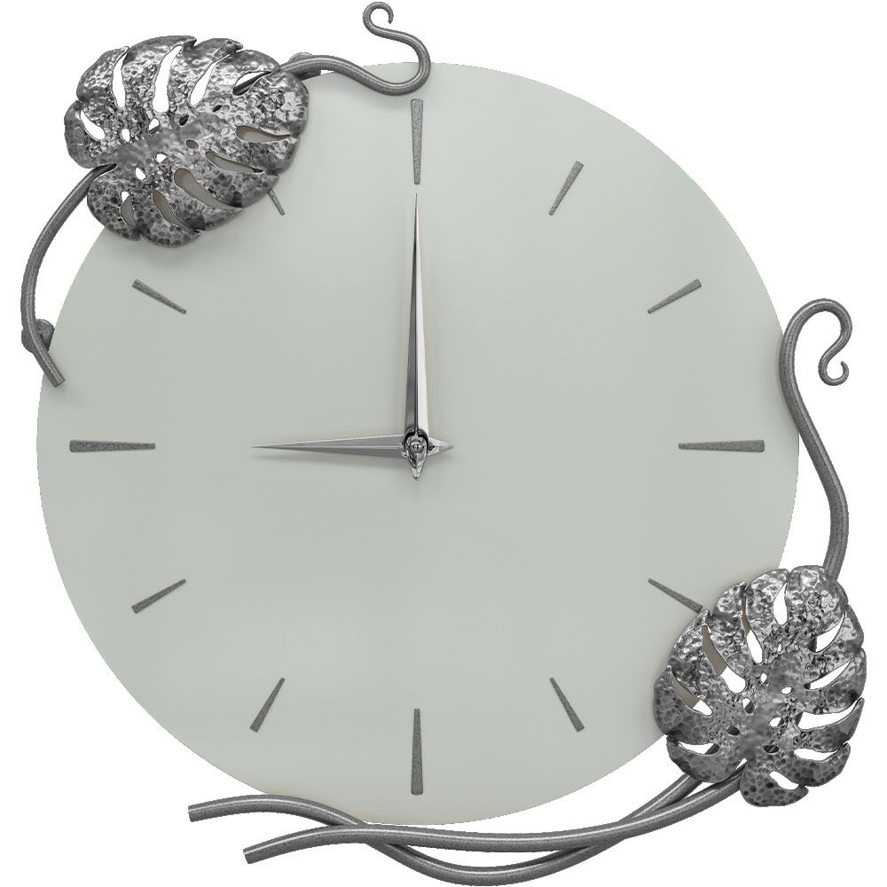 Часы настенные Monstera Deliciosa (Монстера) Колор Серый дым Сильвер