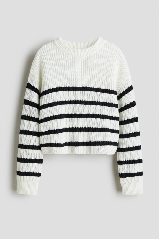 H&M Свитер из хлопковой смеси в полоску, белый