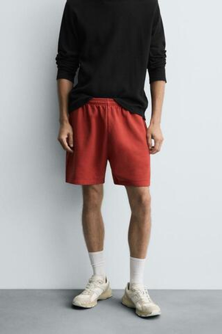 ZARA ШОРТЫ-БЕРМУДЫ JOGGER С ЭФФЕКТОМ ПОТЕРТОСТИ, КРАСНЫЙ