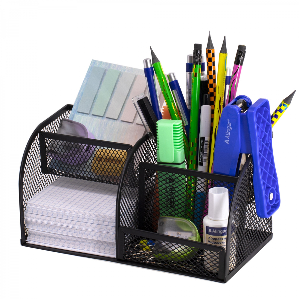 Подставка-органайзер д/канцтоваров, Alingar, металлическая, 20,7 см * 10,5 см*10,6 см, 4 отделения, черный