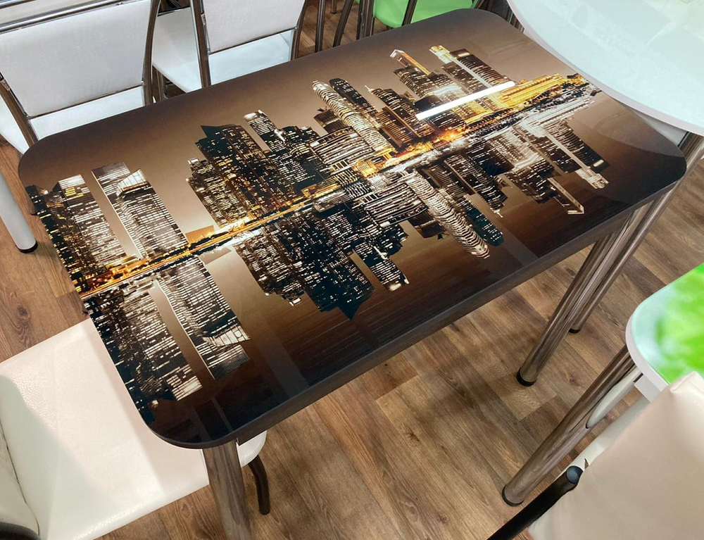 Стол стеклянный с фотопечатью (подстолье прямое нераздвижное венге )