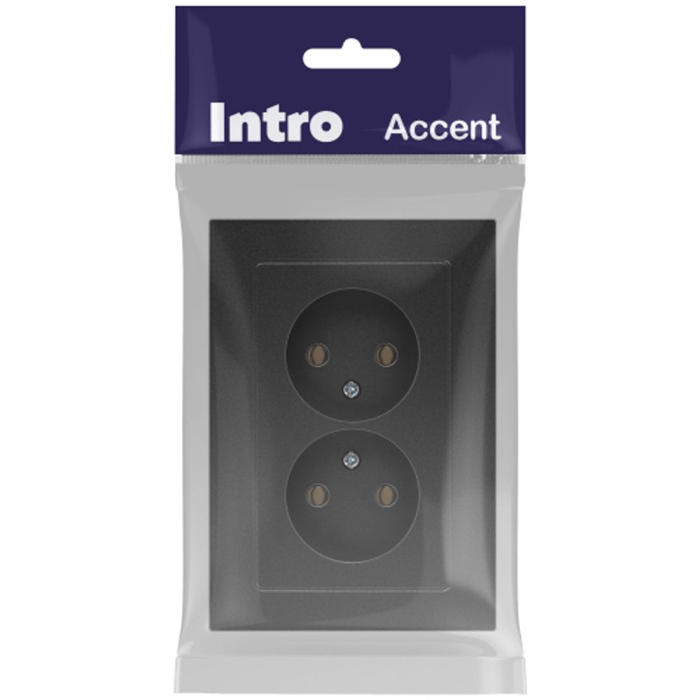 Розетка Intro Accent 6-204-07 , 2х2P, 16А-250В, IP20, СУ, AL/CU, графит