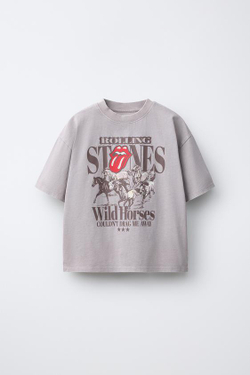ZARA ФУТБОЛКА С ЭФФЕКТОМ ПОТЕРТОСТИ ROLLING STONE ©, СЕРОВАТО-КОРИЧНЕВЫЙ