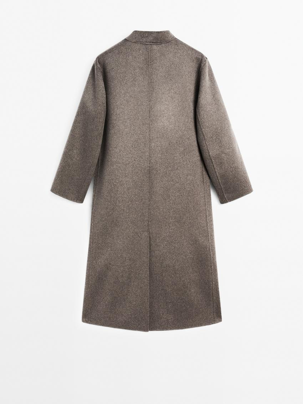 Massimo Dutti Пальто из смесовой шерсти с высоким воротником, серый