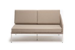 "Канны" левый модуль плетеный из роупа, каркас алюминий белый муар, роуп бежевый круглый, ткань бежевая 15052