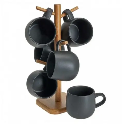 Набор кружек 6 предметов (420 мл) на деревянной подставке Ф19-108К/6