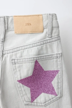 ZARA ДЖИНСЫ WIDE LEG СО СТРАЗАМИ, СЕРЫЙ МЕЛАНЖ